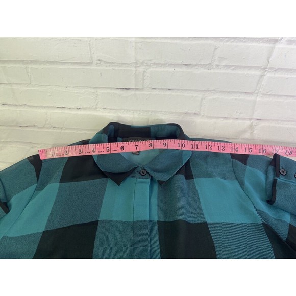 Lane Bryant Plus Size Womens 14 16 Plaid Sheer Button Up Split Back Blouse Top - Picture 6 of 9